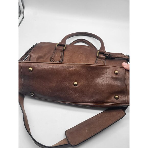FRYE Jamie Satchel Brown Leather Double Handle Travel Work Bag Purse - Picture 4 of 12